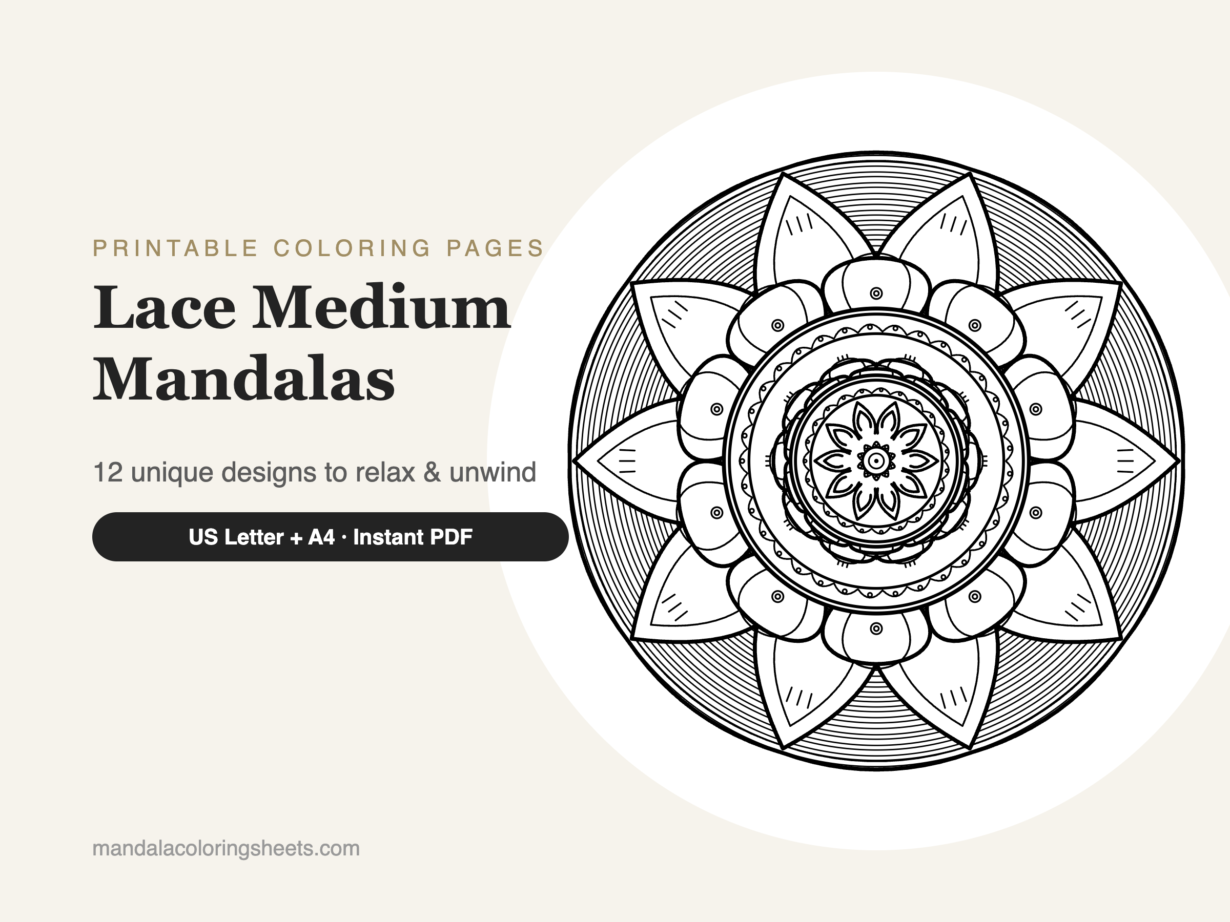Lace Medium Mandalas Coloring Pages — 12 Sheet Bundle